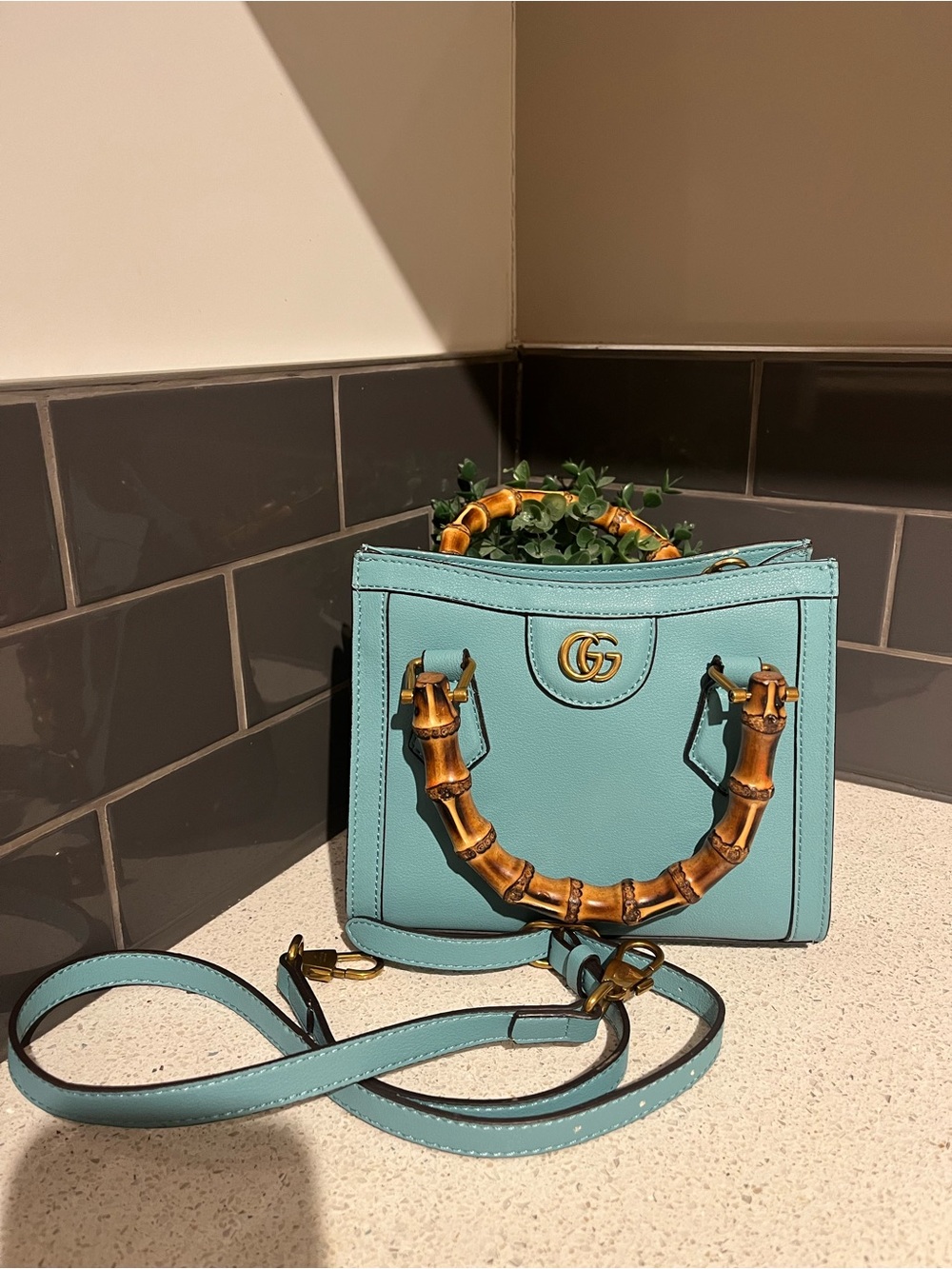 Gucci Mini Diana with Bamboo Handles Mini Sized Aqua Blue READ DESCRIPTION